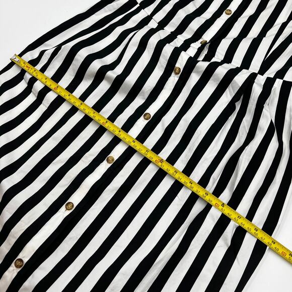 Anna October Off the Shoulder Stripe Dress Black White Midi Ruffle Sleeves - Picture 13 of 16